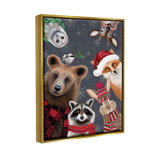 Stupell Industries Cozy Woodland Creatures Patterned Framed Floater Canvas Wall Art